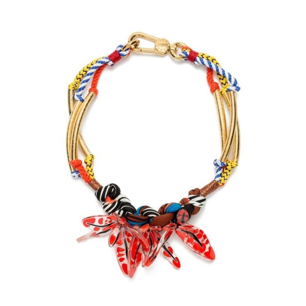 Bold Multicolor Necklace with Red Resin Drops